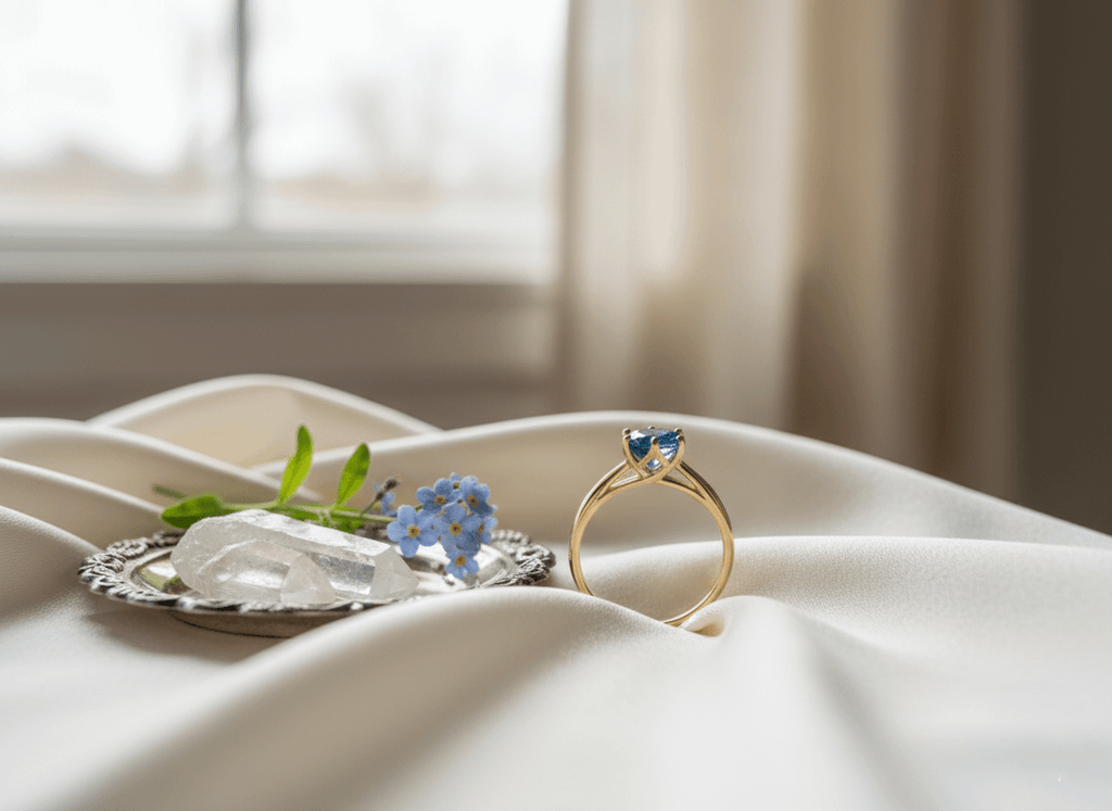 Natural Blue Topaz Twist Ring in 14K Yellow Gold by AME Jewellery.