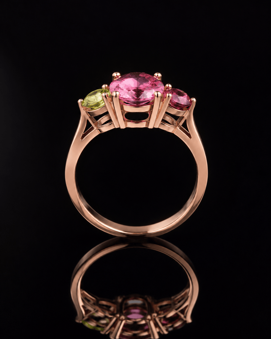 Nhẫn Vàng hồng đá quý tự nhiên Pink Topaz, Ruby và Peridot - AME Jewellery
