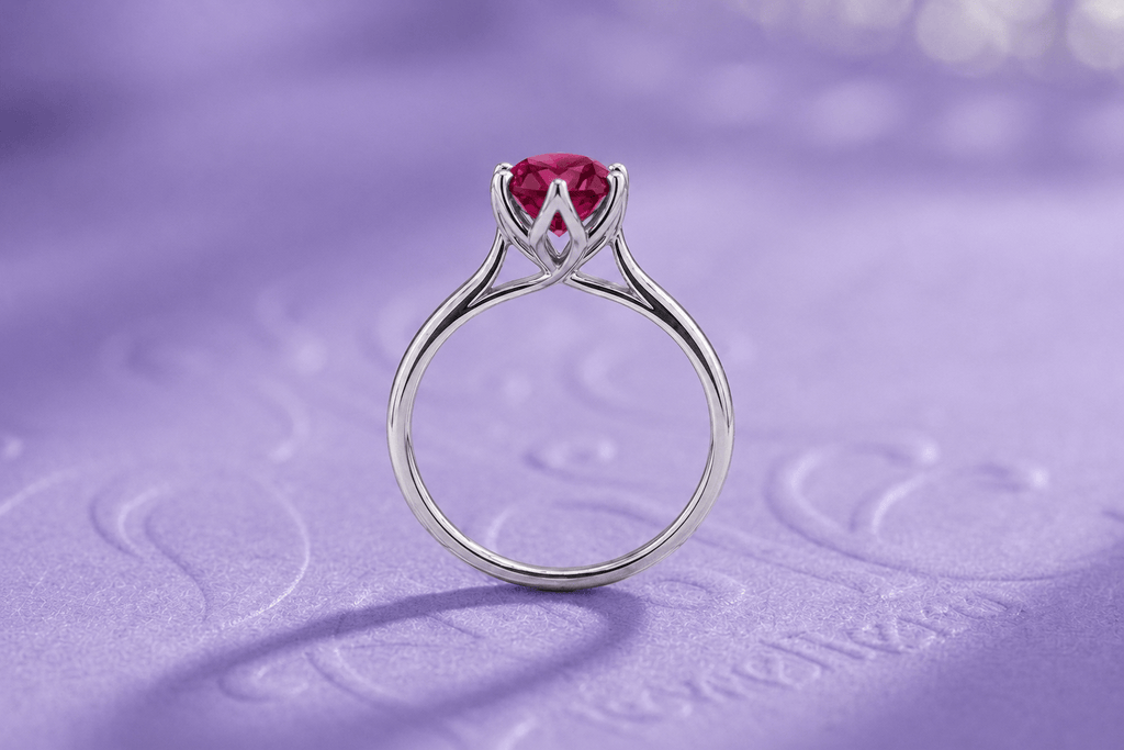 Nhẫn Vàng trắng đá quý tự nhiên Ruby - AME Jewellery