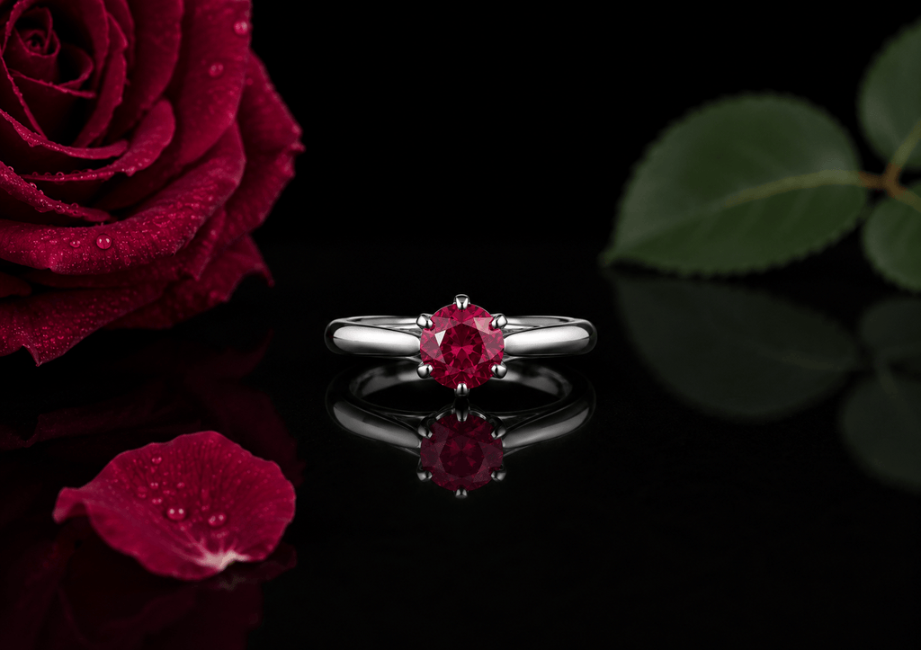 Nhẫn Vàng trắng đá quý tự nhiên Ruby - AME Jewellery