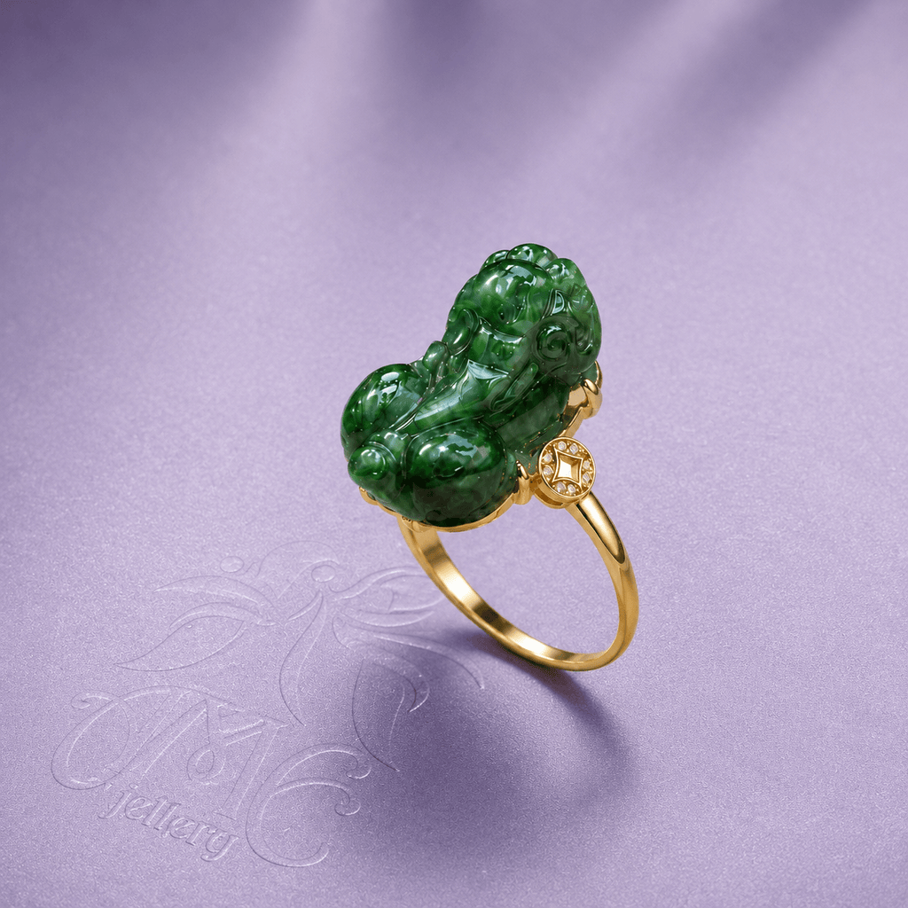 Nhẫn Vàng Tỳ Hưu (貔貅 Píxiū) Cẩm Thạch thiên nhiên Miến Điện - AME Jewellery