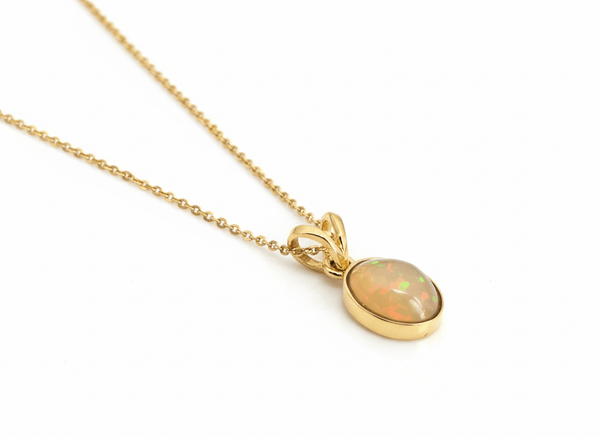 Mặt dây chuyền vàng Đá quý tự nhiên Opal Bezel Pendant Necklace in 14K Yellow Gold by AME Jewellery