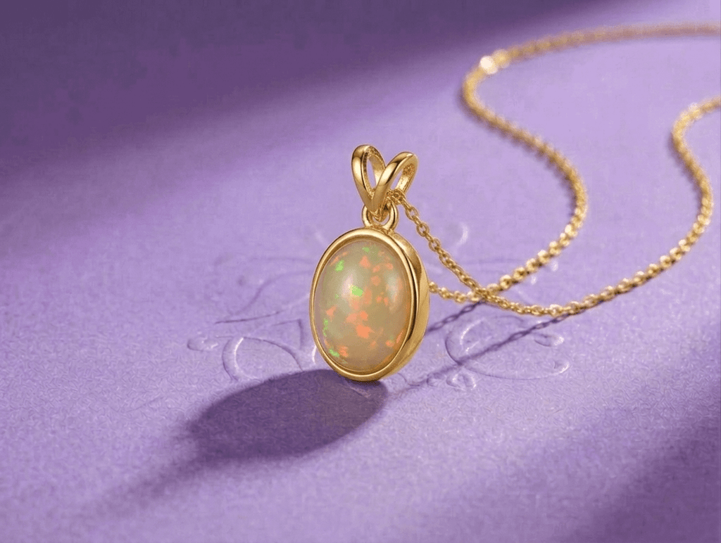 Natural Orange Opal Bezel Pendant in 14K Yellow Gold - AME Jewellery