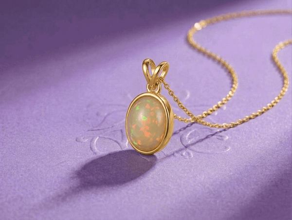 Natural Orange Opal Bezel Pendant in 14K Yellow Gold - AME Jewellery