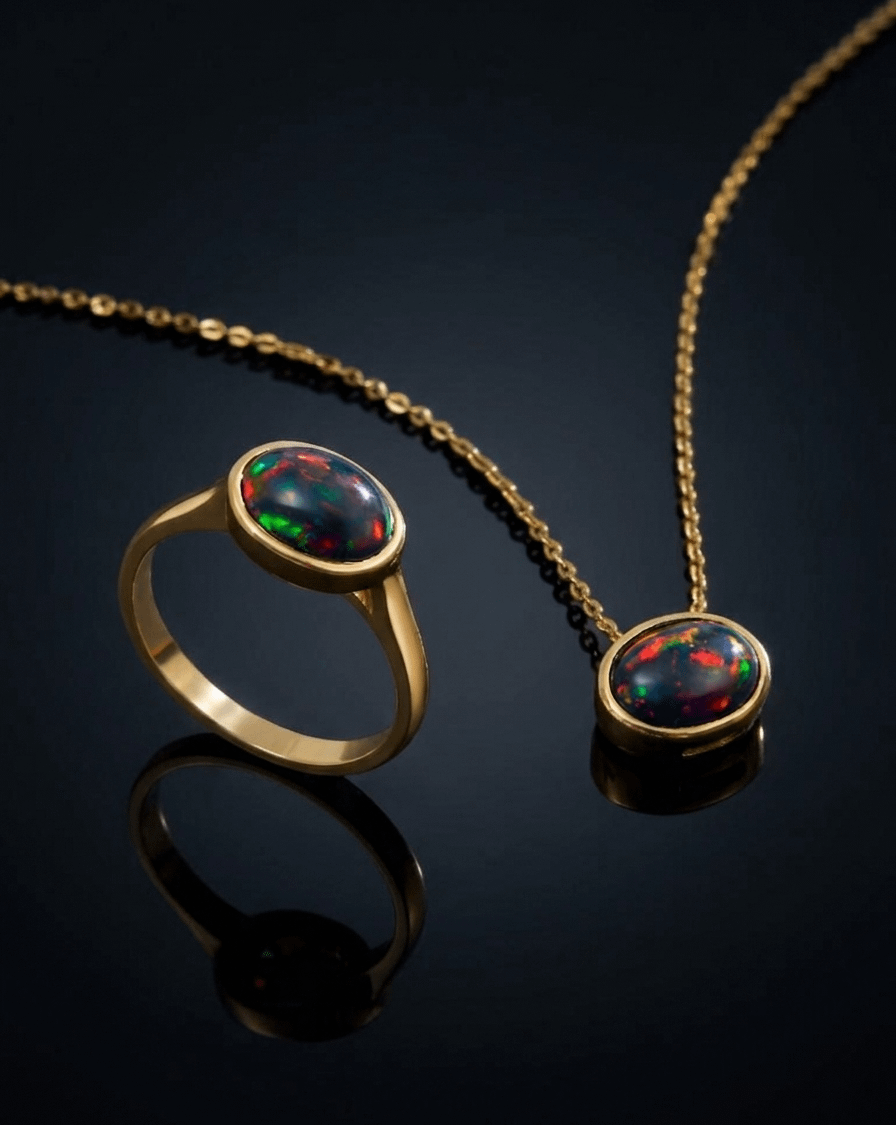 Nhẫn Vàng 14K Đá quý tự nhiên Black Opal - AME Jewellery