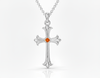 Mặt dây chuyền Thánh Giá Vàng trắng Đá quý tự nhiên Orange Sapphire Gothic Cross Pendant 14K White Gold by AME Jewellery
