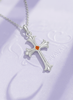 Mặt dây chuyền Thánh Giá Vàng trắng Đá quý tự nhiên Orange Sapphire Gothic Cross Pendant 14K White Gold by AME Jewellery