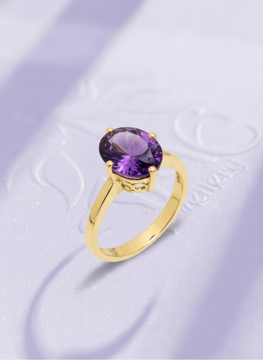 Nhẫn Vàng Đá quý tự nhiên Oval Amethyst Gold Ring by AME Jewellery