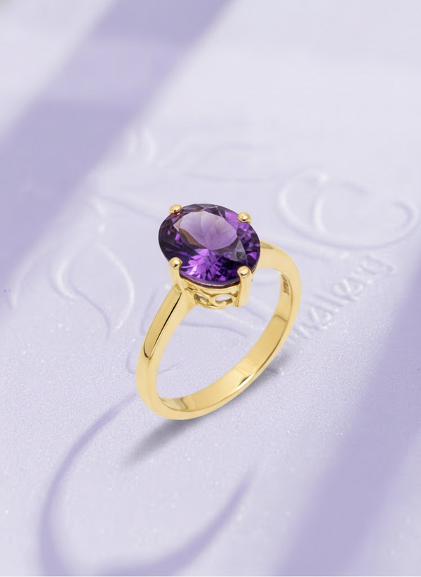 Nhẫn Vàng Đá quý tự nhiên Oval Amethyst Gold Ring by AME Jewellery