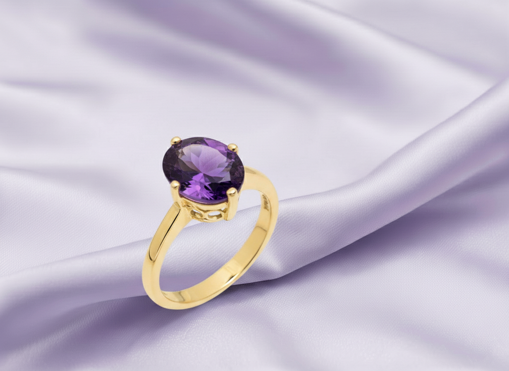 Nhẫn Vàng Đá quý tự nhiên Oval Amethyst Gold Ring by AME Jewellery