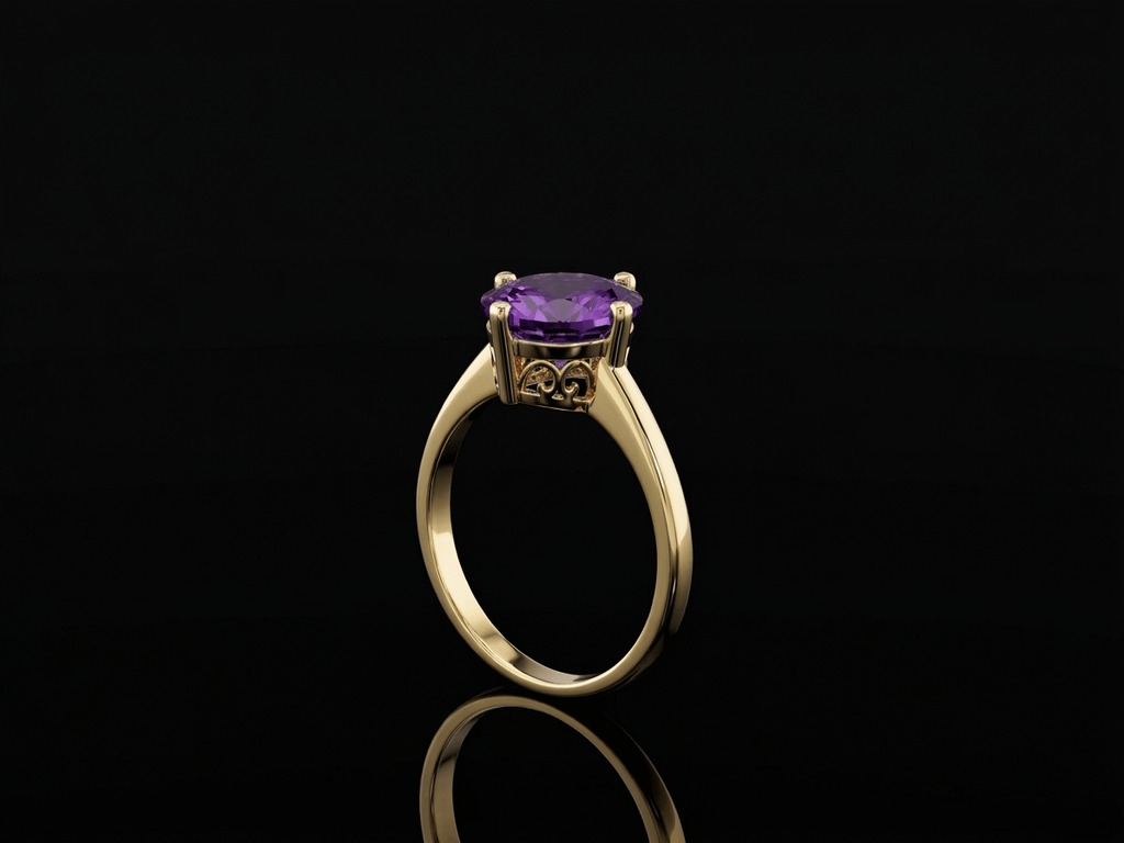 Natural Oval Amethyst Ring in 14K Yellow Gold - AME Jewellery