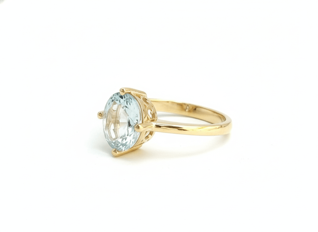 Nhẫn Vàng Đá quý tự nhiên Oval Aquamarine Ring in 14K Yellow Gold by AME Jewellery