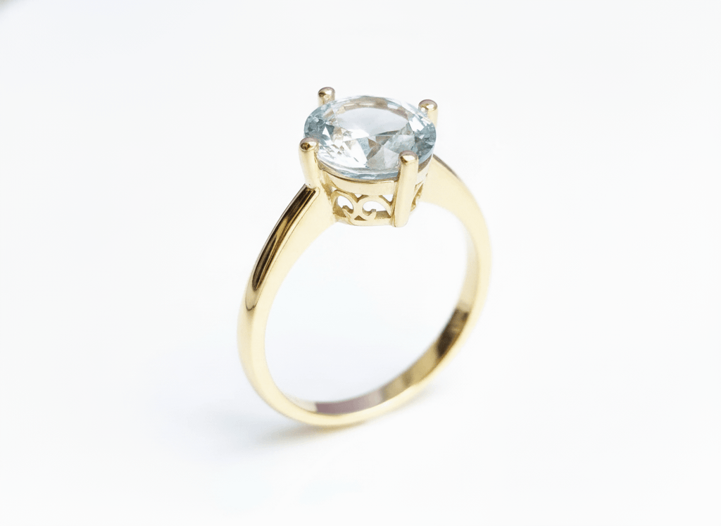 Nhẫn Vàng Đá quý tự nhiên Oval Aquamarine Ring in 14K Yellow Gold by AME Jewellery