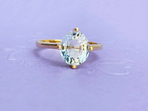 Nhẫn Vàng Đá quý tự nhiên Oval Aquamarine Ring in 14K Yellow Gold by AME Jewellery