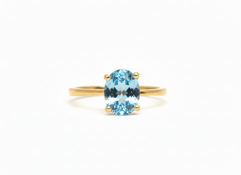 Nhẫn nữ Vàng Đá quý tự nhiên oval Blue Topaz Ring in 14K Yellow Gold by AME Jewellery