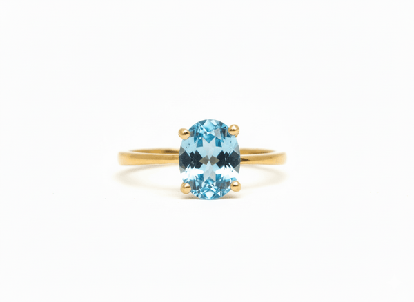 Nhẫn nữ Vàng Đá quý tự nhiên oval Blue Topaz Ring in 14K Yellow Gold by AME Jewellery