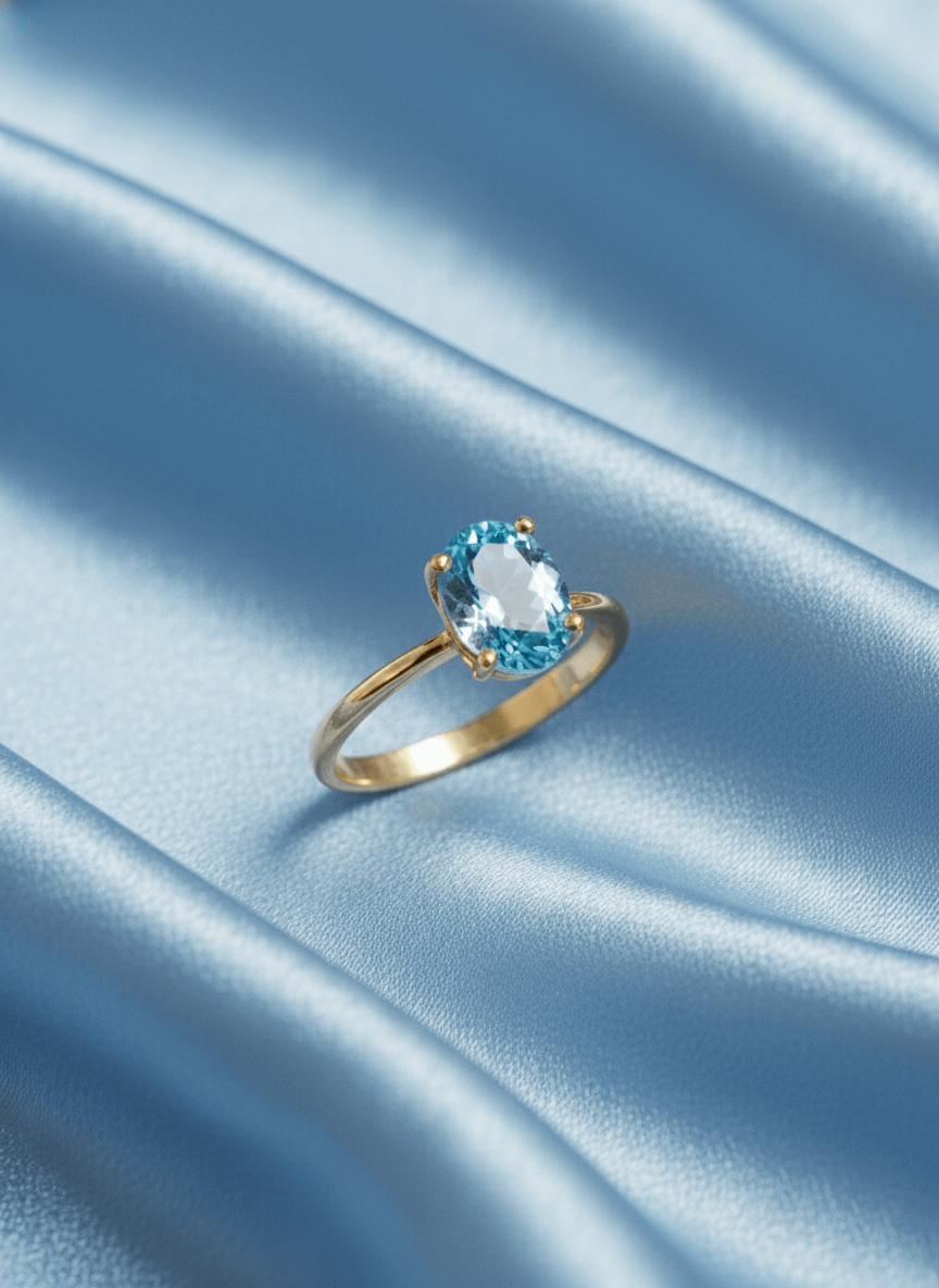 Nhẫn nữ Vàng Đá quý tự nhiên oval Blue Topaz Ring in 14K Yellow Gold by AME Jewellery