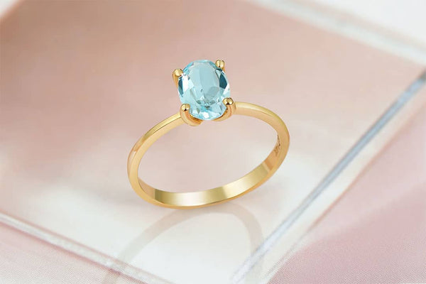 Nhẫn nữ Vàng Đá quý tự nhiên oval Blue Topaz Ring in 14K Yellow Gold by AME Jewellery