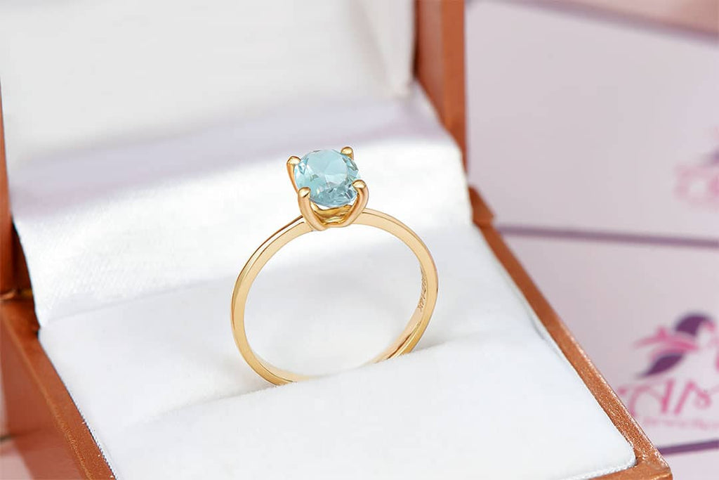 Nhẫn nữ Vàng Đá quý tự nhiên oval Blue Topaz Ring in 14K Yellow Gold by AME Jewellery