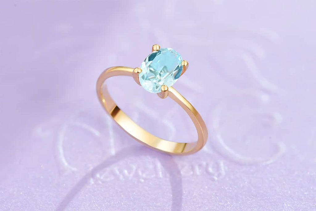 Nhẫn nữ Vàng Đá quý tự nhiên oval Blue Topaz Ring in 14K Yellow Gold by AME Jewellery