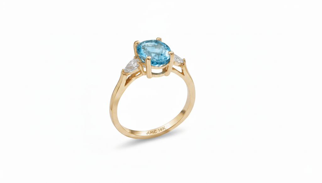 Nhẫn nữ Vàng Đá quý tự nhiên Oval Blue Topaz Ring in 14K Yellow Gold by AME Jewellery