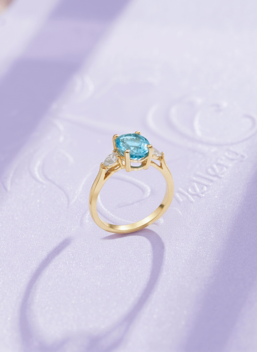 Nhẫn nữ Vàng Đá quý tự nhiên Oval Blue Topaz Ring in 14K Yellow Gold by AME Jewellery