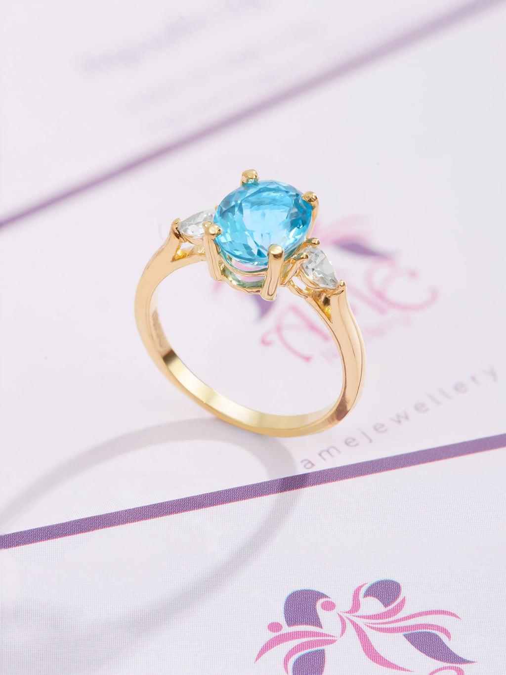 Nhẫn nữ Vàng Đá quý tự nhiên Oval Blue Topaz Ring in 14K Yellow Gold by AME Jewellery