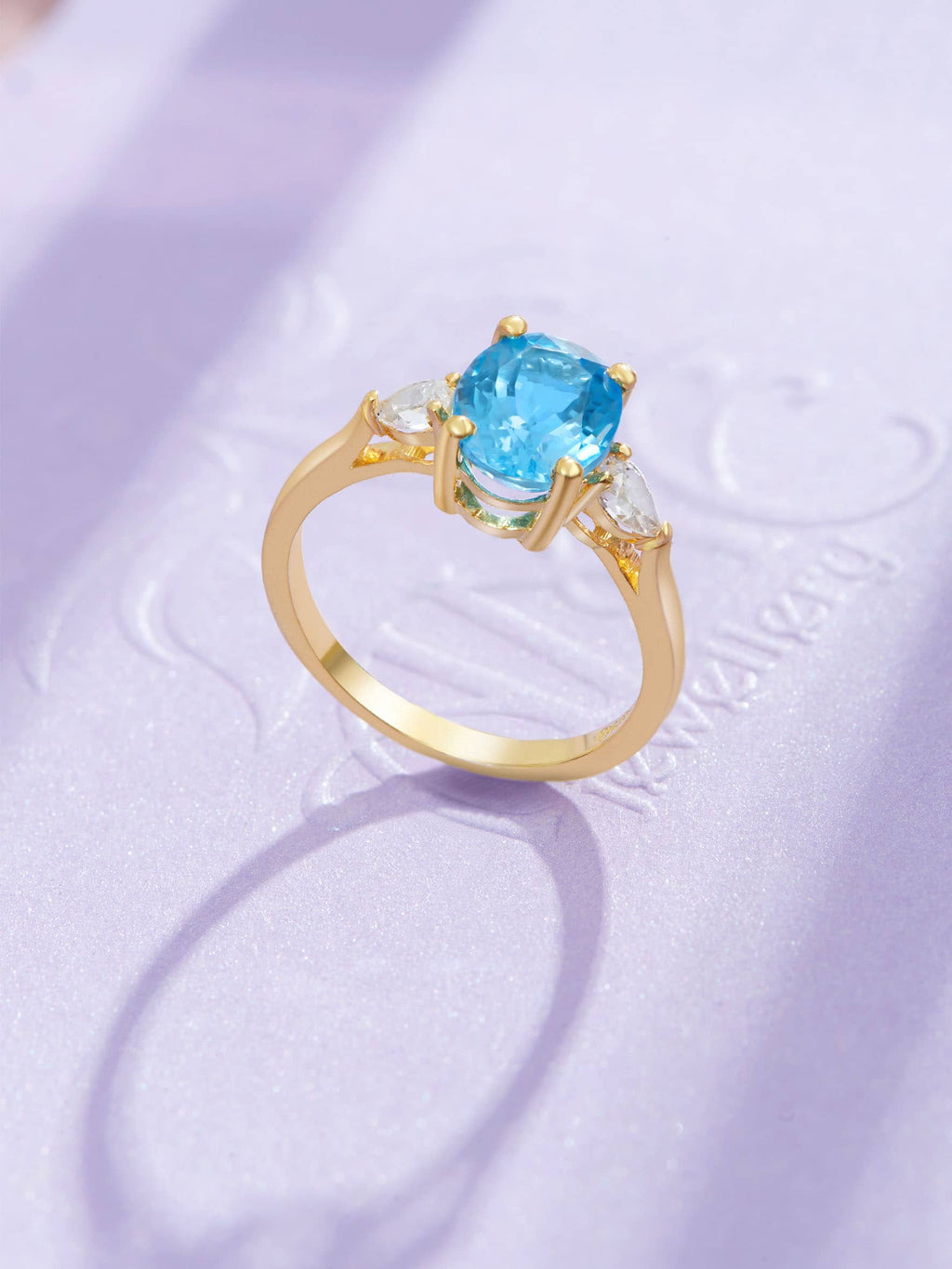 Nhẫn nữ Vàng Đá quý tự nhiên Oval Blue Topaz Ring in 14K Yellow Gold by AME Jewellery