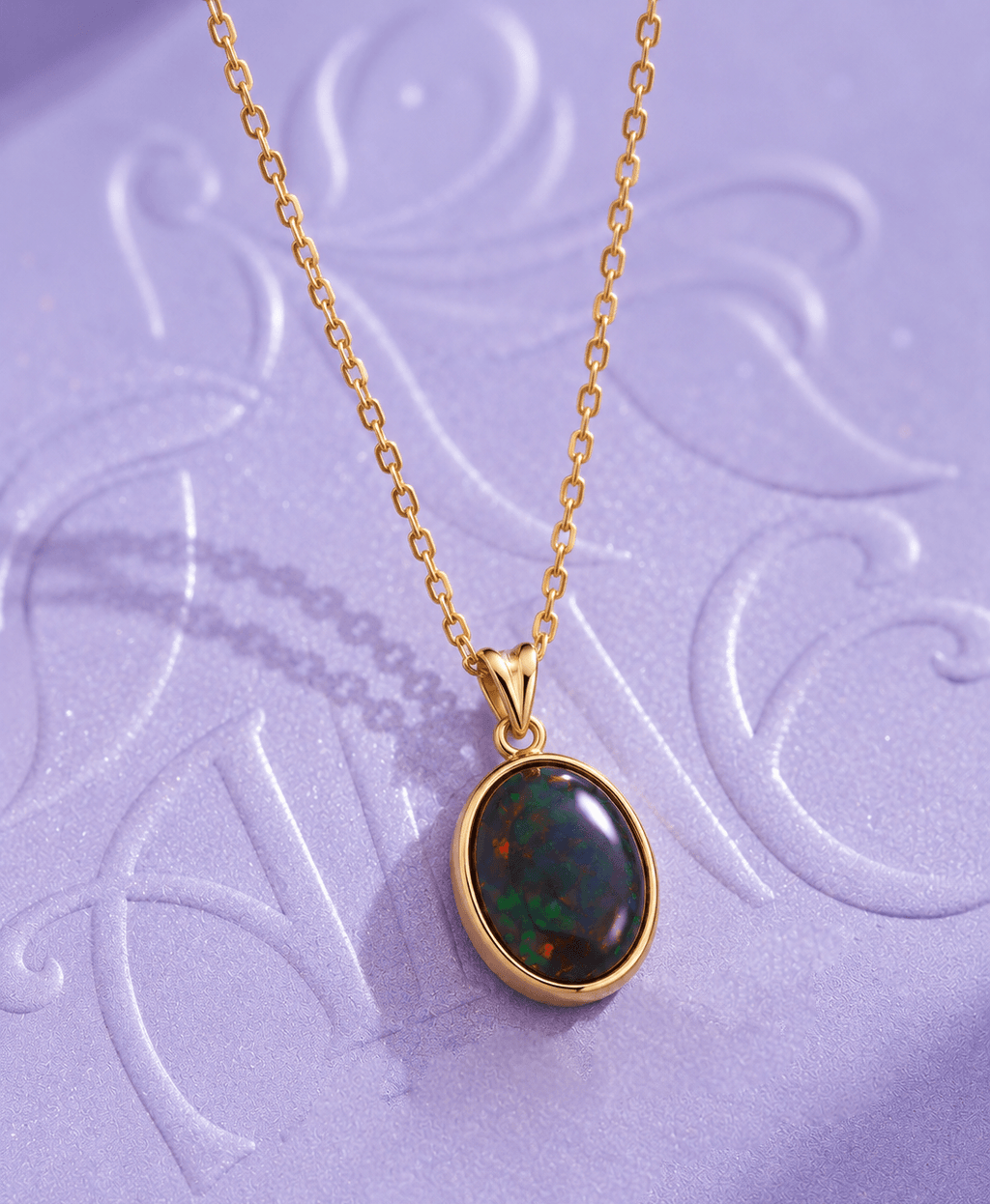Mặt dây Vàng 14K Đá quý tự nhiên Black Opal - AME Jewellery