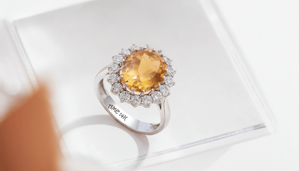 Nhẫn Vàng trắng Đá quý tự nhiên oval Citrine Ring in 14K White Gold by AME Jewellery
