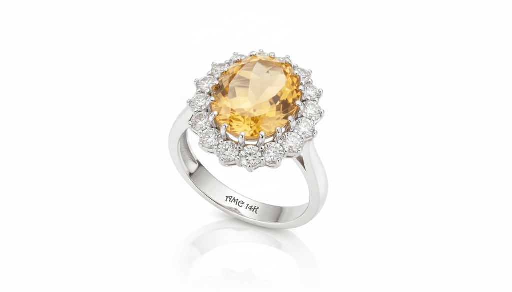 Nhẫn Vàng trắng Đá quý tự nhiên oval Citrine Ring in 14K White Gold by AME Jewellery