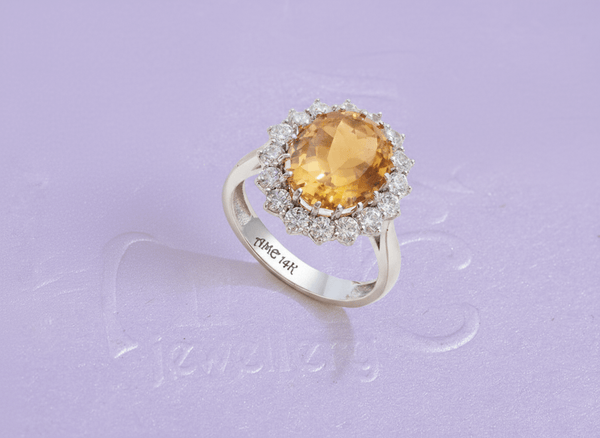 Nhẫn Vàng trắng Đá quý tự nhiên oval Citrine Ring in 14K White Gold by AME Jewellery