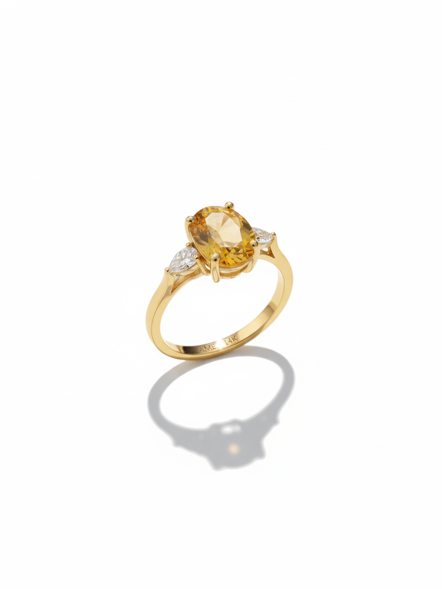 Nhẫn Vàng Đá quý tự nhiên oval Citrine Ring 14K Yellow Gold by AME Jewellery
