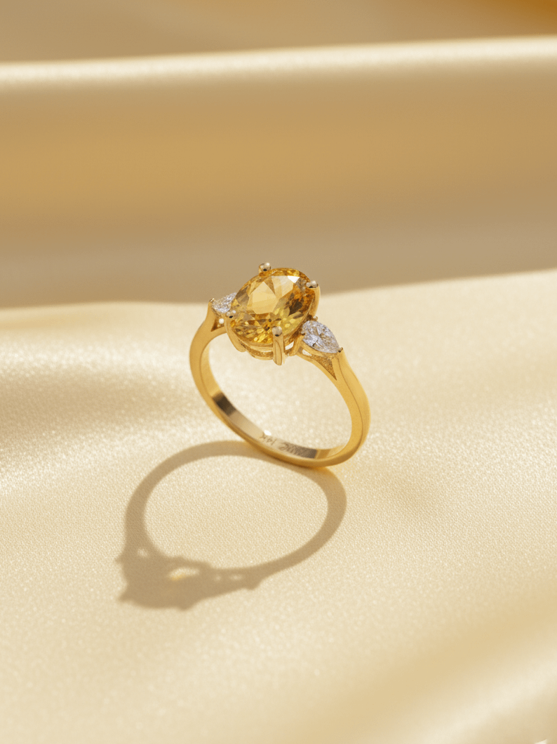 Nhẫn Vàng Đá quý tự nhiên oval Citrine Ring 14K Yellow Gold by AME Jewellery