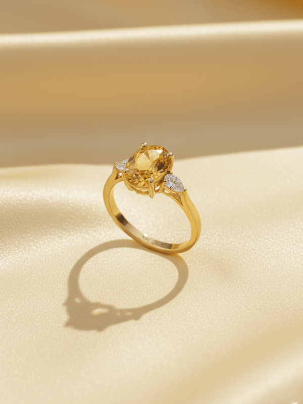 Nhẫn Vàng Đá quý tự nhiên oval Citrine Ring 14K Yellow Gold by AME Jewellery