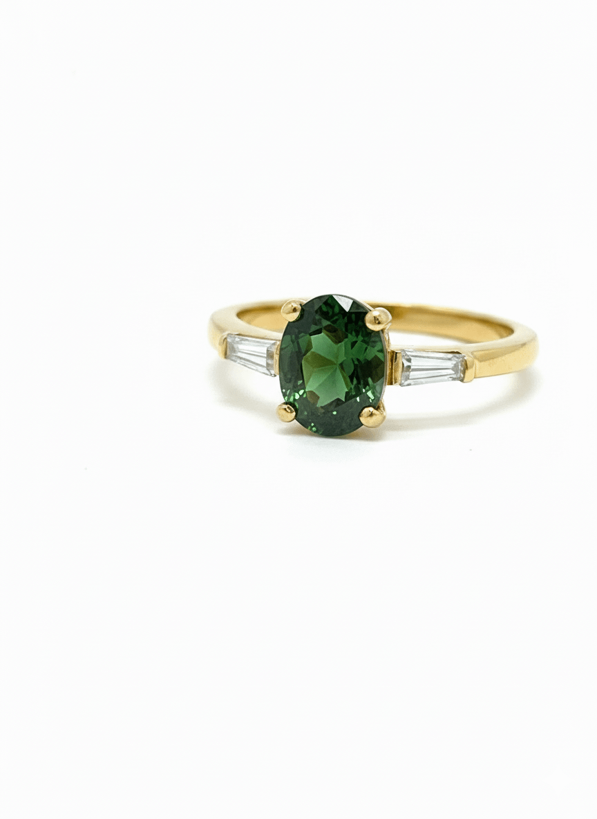 Nhẫn nữ Vàng Đá quý tự nhiên Oval Green Tourmaline Ring in 14K Yellow Gold by AME Jewellery