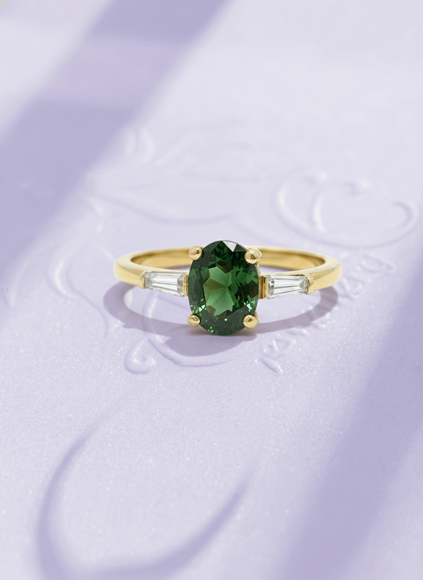 Nhẫn nữ Vàng Đá quý tự nhiên Oval Green Tourmaline Ring in 14K Yellow Gold by AME Jewellery