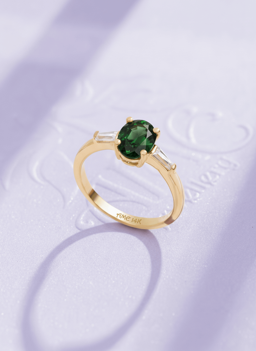 Nhẫn nữ Vàng Đá quý tự nhiên Oval Green Tourmaline Ring in 14K Yellow Gold by AME Jewellery