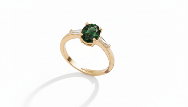 Nhẫn nữ Vàng Đá quý tự nhiên Oval Green Tourmaline Ring in 14K Yellow Gold by AME Jewellery