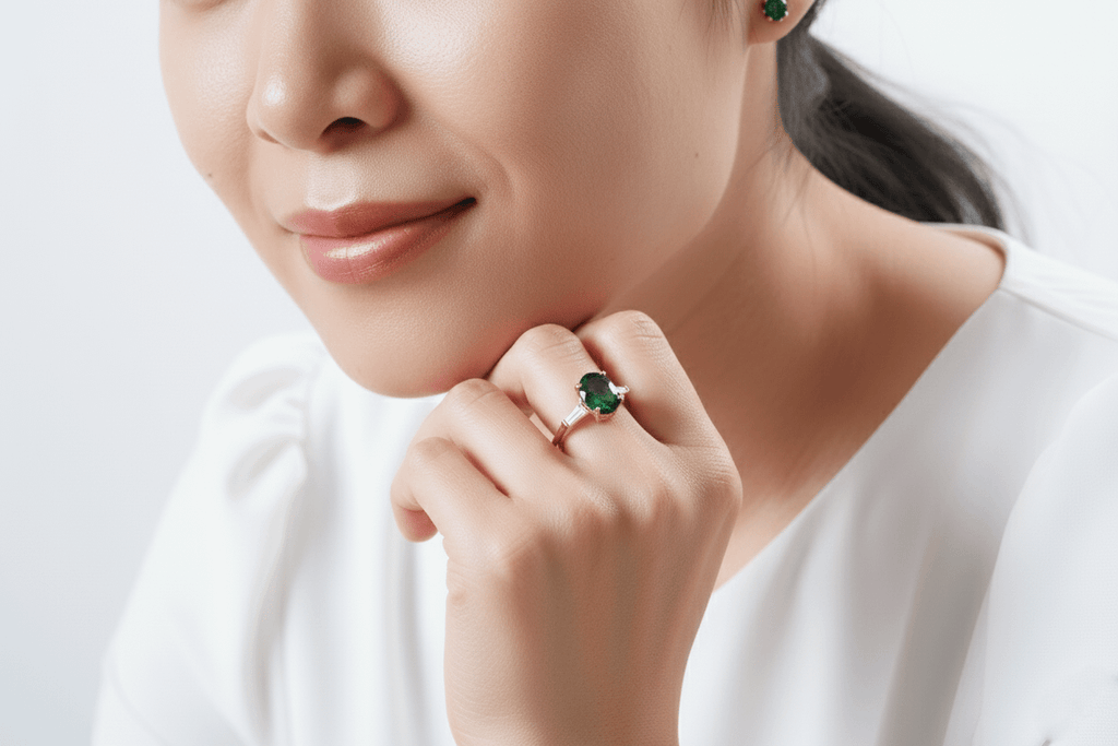  Nhẫn nữ Vàng Đá quý tự nhiên Oval Green Tourmaline Ring in 14K Yellow Gold by AME Jewellery