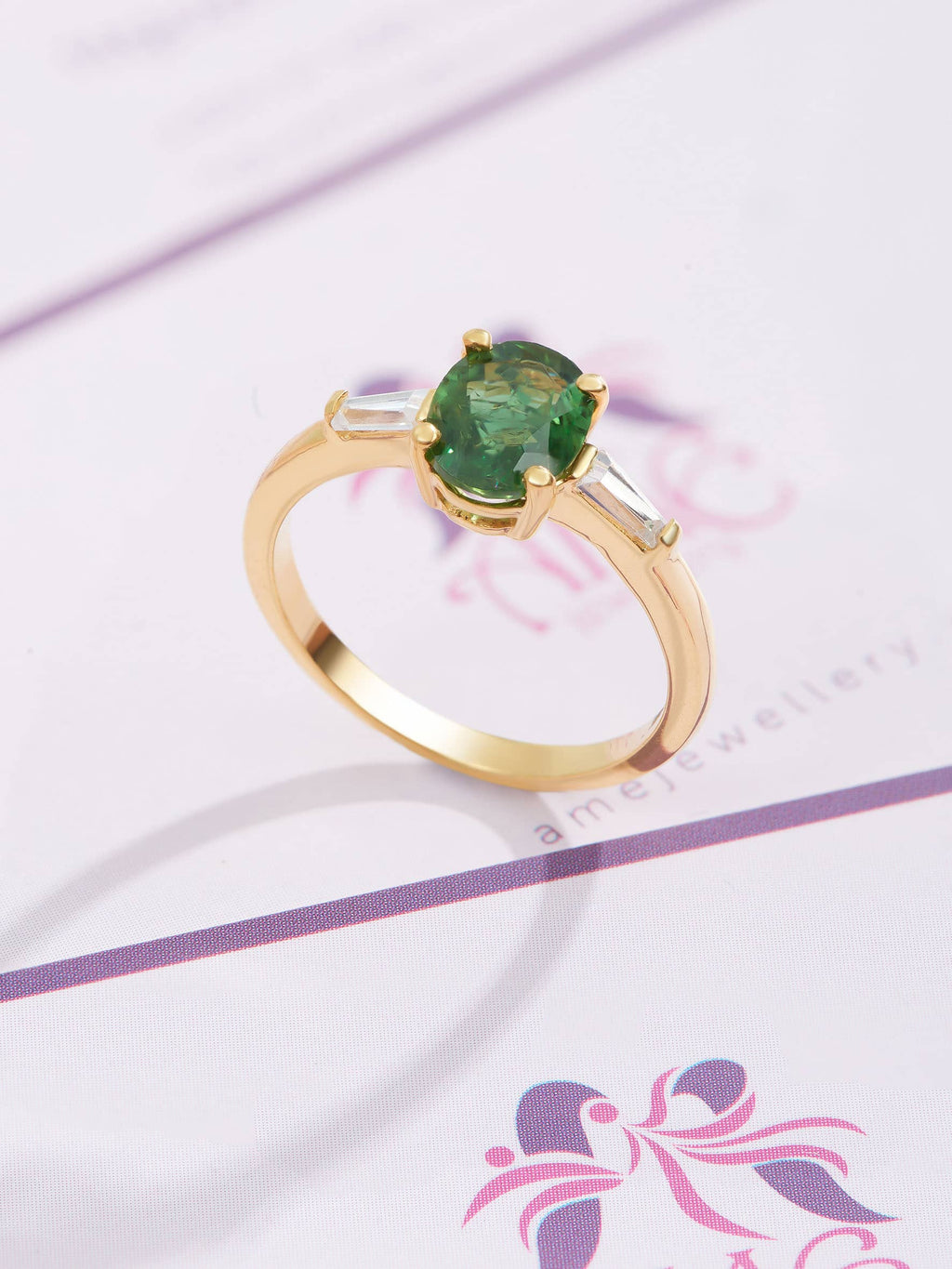 Nhẫn nữ Vàng Đá quý tự nhiên Oval Green Tourmaline Ring in 14K Yellow Gold by AME Jewellery