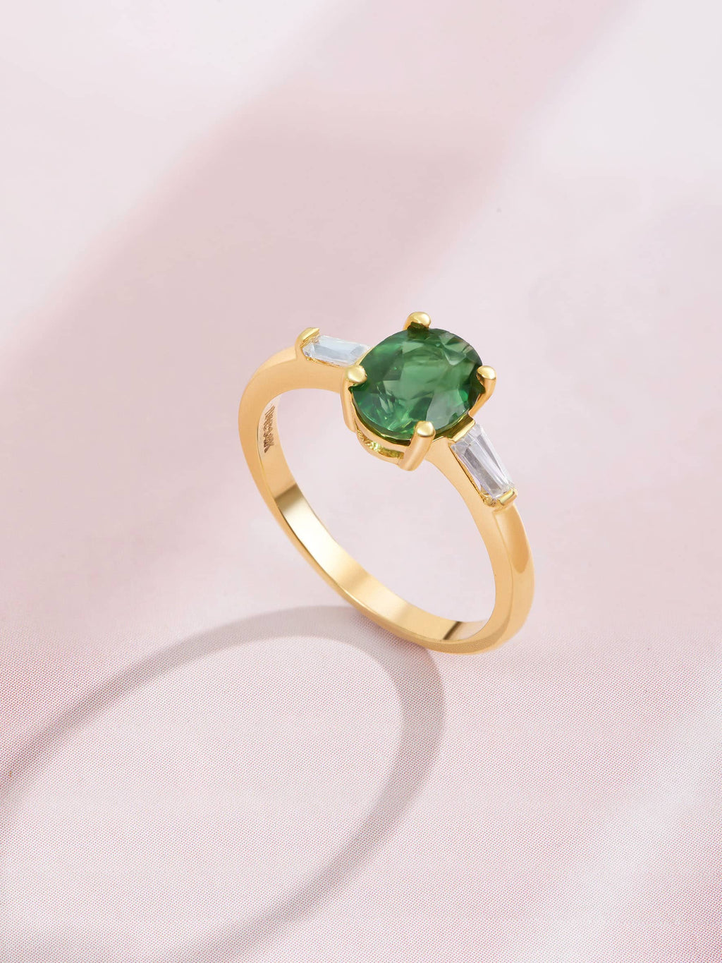 Nhẫn nữ Vàng Đá quý tự nhiên Oval Green Tourmaline Ring in 14K Yellow Gold by AME Jewellery