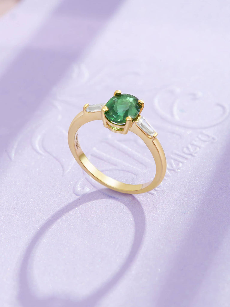 Nhẫn nữ Vàng Đá quý tự nhiên Oval Green Tourmaline Ring in 14K Yellow Gold by AME Jewellery