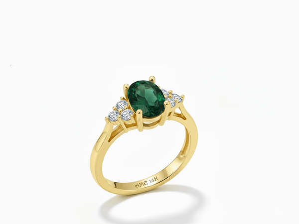 Nhẫn Vàng Đá quý tự nhiên Natural Oval Green Tourmaline Ring in 14K Yellow Gold by AME Jewellery