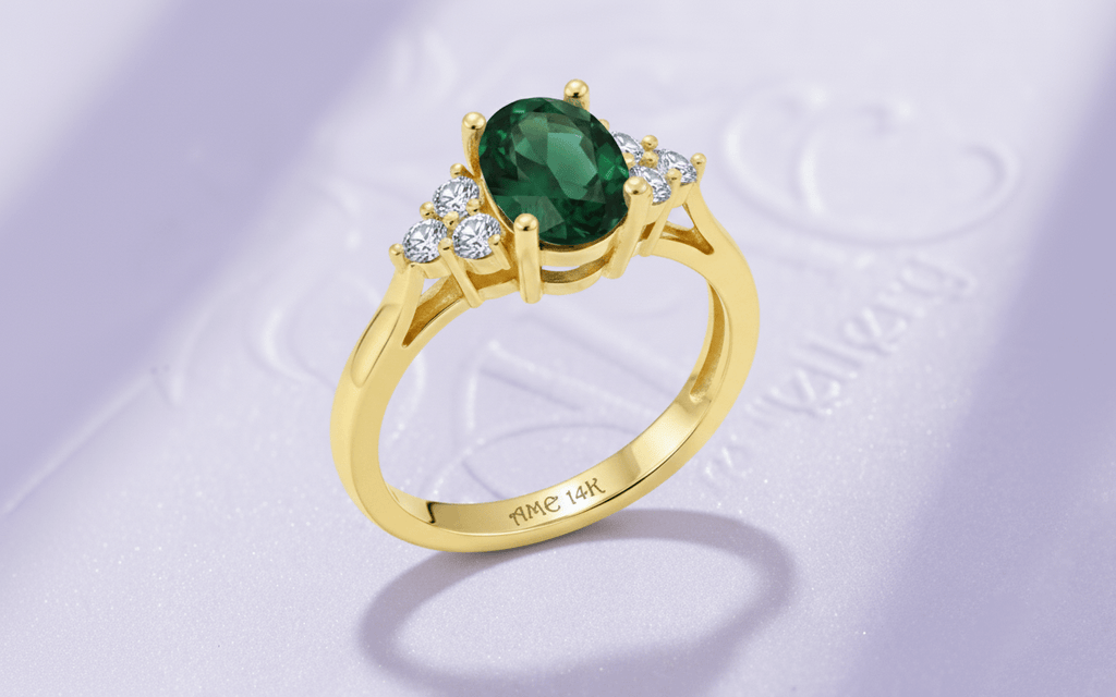 Nhẫn Vàng Đá quý tự nhiên Natural Oval Green Tourmaline Ring in 14K Yellow Gold by AME Jewellery