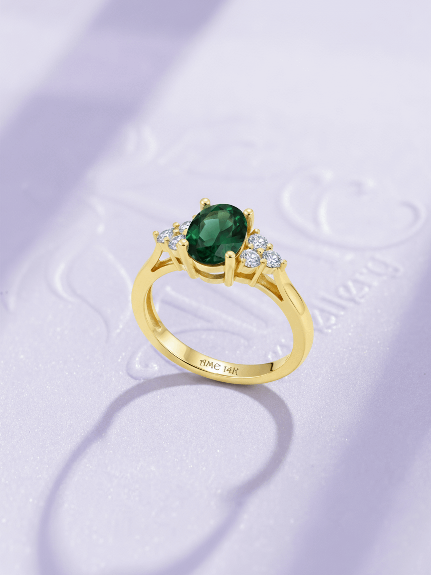 Nhẫn Vàng Đá quý tự nhiên Natural Oval Green Tourmaline Ring in 14K Yellow Gold by AME Jewellery