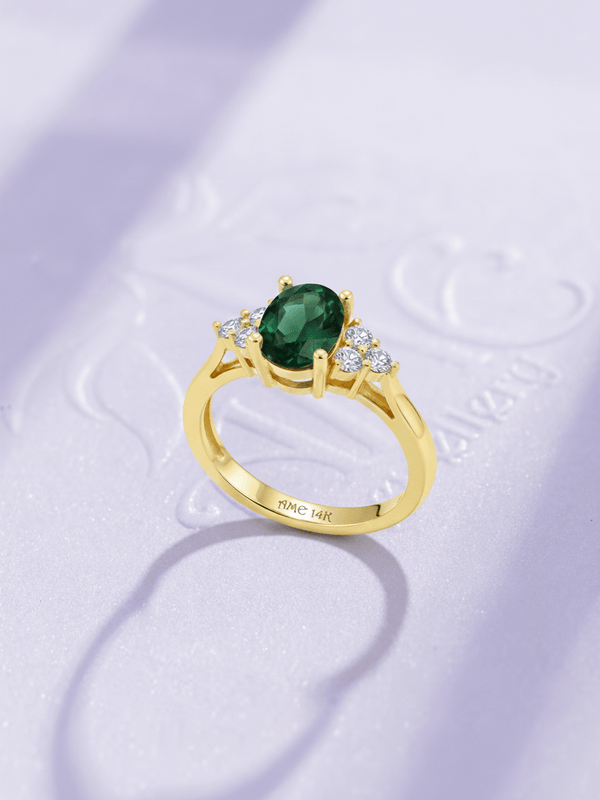 Nhẫn Vàng Đá quý tự nhiên Natural Oval Green Tourmaline Ring in 14K Yellow Gold by AME Jewellery