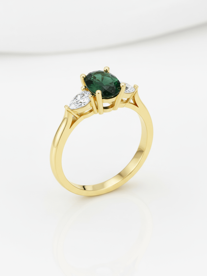 Nhẫn Vàng Đá quý tự nhiên Natural Oval Green Tourmaline Ring in 14K Yellow Gold by AME Jewellery
