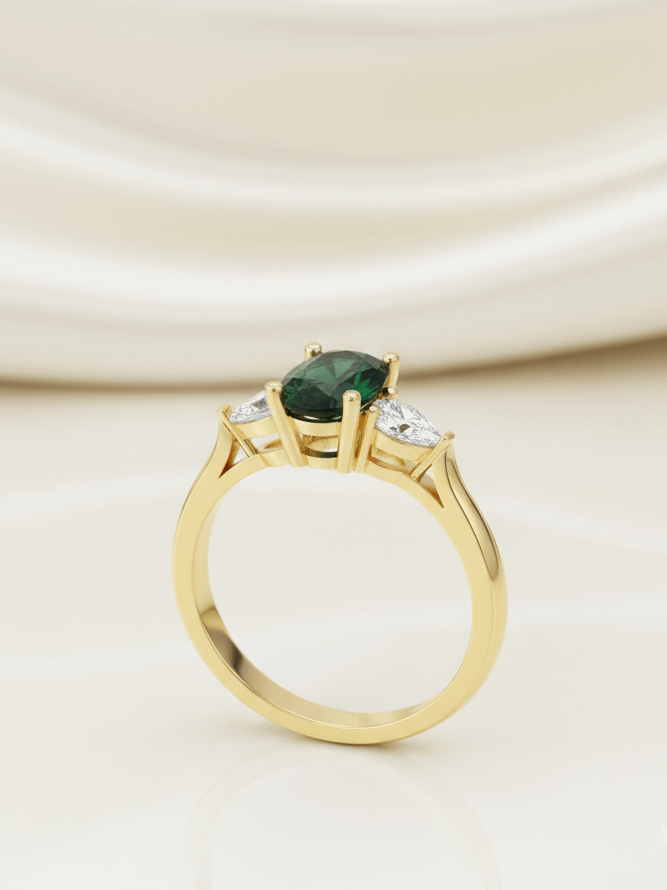 Nhẫn Vàng Đá quý tự nhiên Natural Oval Green Tourmaline Ring in 14K Yellow Gold by AME Jewellery