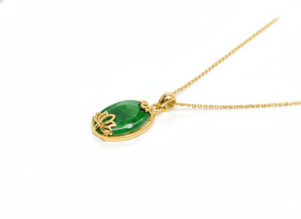 Mặt dây Hoa Sen Vàng 14K Cẩm thạch thiên nhiên | Jade Lotus Gold Pendant | AME Jewellery